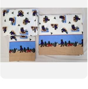 ISO LL BEAN VTG Twin Sheet Set & Pillow Case Camping Teddy Bear Cotton Flannel